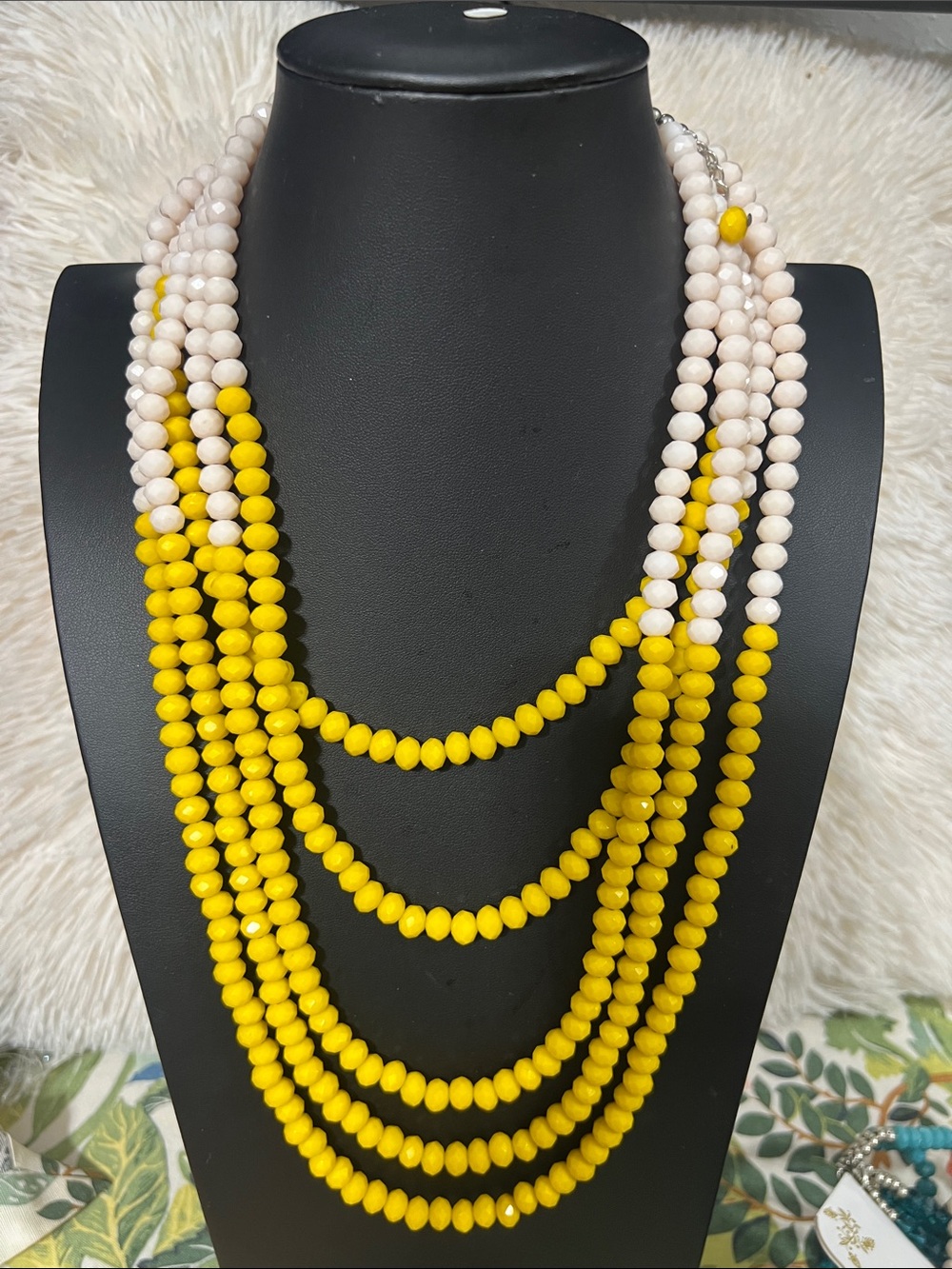 Yellow & Cream Multi-Strand Beaded Necklace
